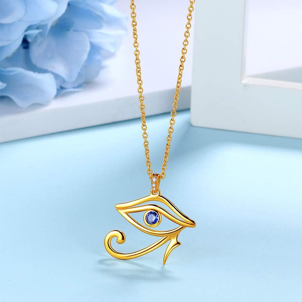Jewmon Egyptian Eye of Horus Necklace for Women 925 Sterling Silver Blue Eye Pendant Necklace Horus Eye of Ra Necklace Ancient Egyptian Jewelry for Women