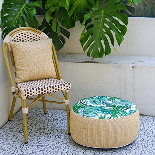 Weruisi Woven Inflatable Ottoman With Air Pump D21”X H10” Outdoor Indoor Pouf Patio Footrest Stool With Portable Handle, Round Ottoman For Patio Garden, Camping, Bedroom, Living Room… #TOP5