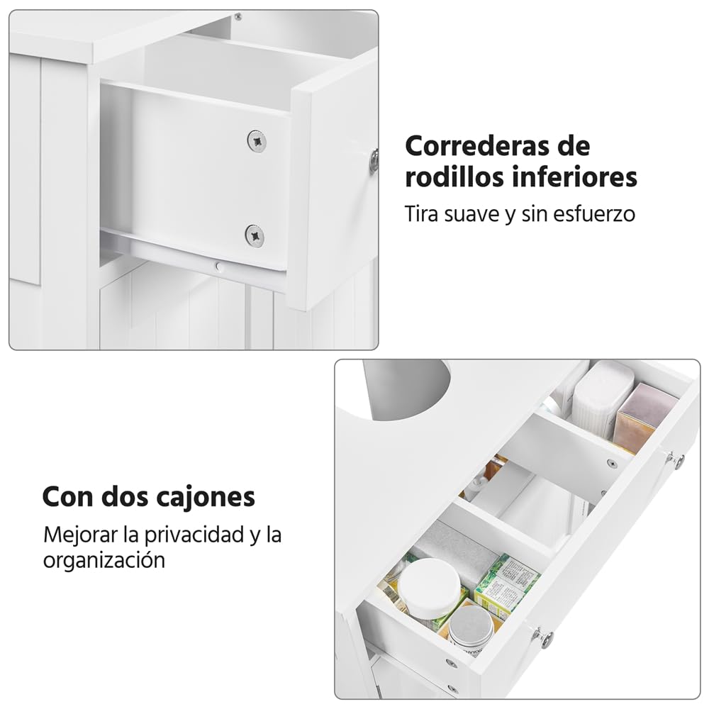 Yaheetech Mueble bajo del Lavabo de Madera Armario de Baño de Suelo | con Pies 1 Cajón y 2 Puertas Correderas 60x30x60 cm Blanco