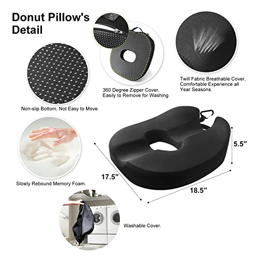 Anzhixiu Donut Pillow For Tailbone Pain Relief Cushion, Hemorrhoid Pillow With Two Humps Hip Curve Design, Donut Pillow For Postpartum Pregnancy, Two Size Donut Cushion For Option,Black Color #TOP6