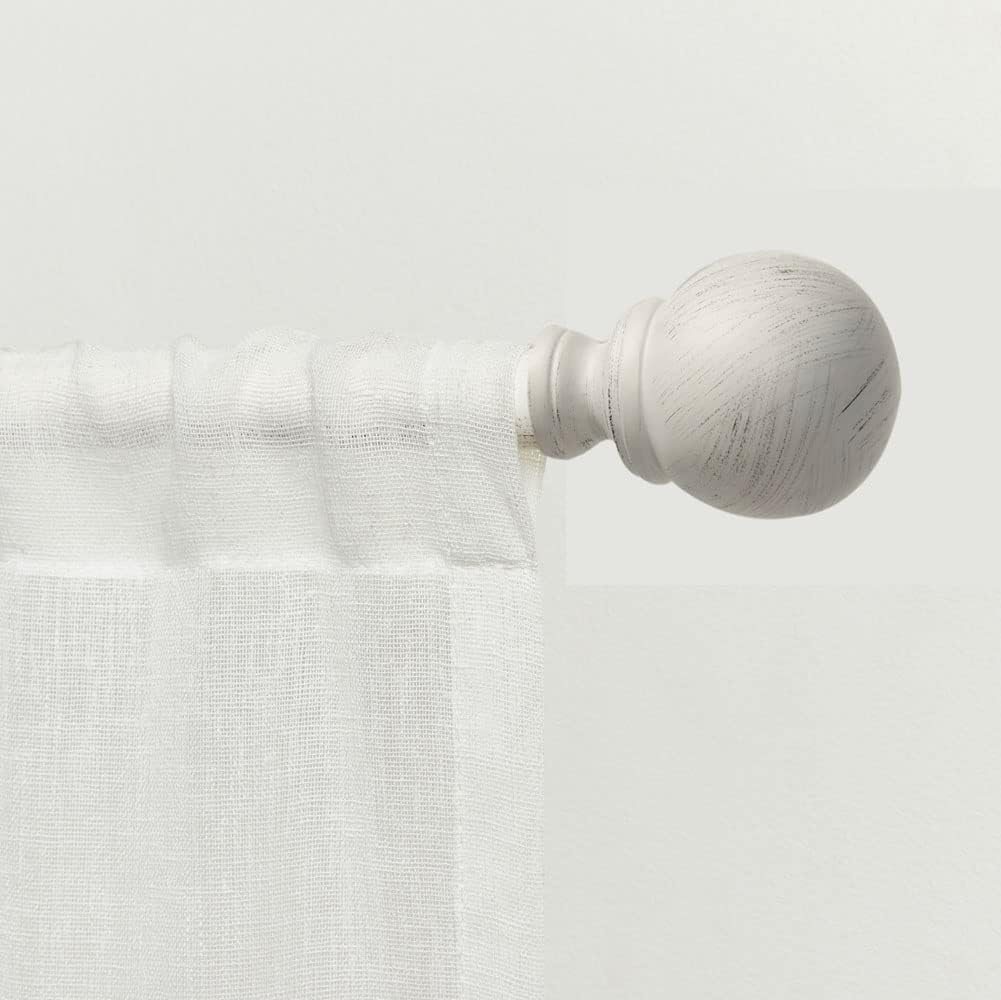 Exclusive Home Sphere 1" Curtain Rod and Coordinating Finial Set, Distressed White, Adjustable 36"-72"