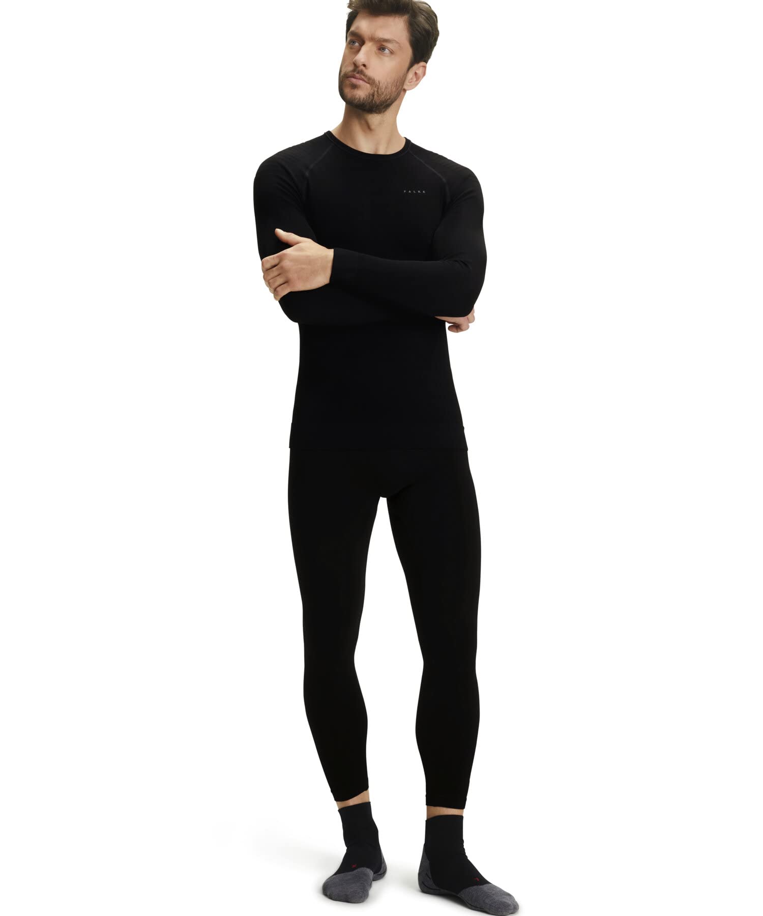 FALKE Mężczyźni Warstwa podstawowa (góra) Maximum Warm Round Neck M L/s Sh materiał funkcyjny szybkoschnące termoaktywne 1 Sztuka, Czarny Black 3000-O, S