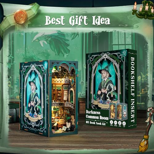 Image of CUTEBEE Book Nook Kit - DIY Booknook Miniature House Tiny House 3D Wooden Puzzle Dollhouse Kit for Adults and Teens, Bookshelf Insert Decor, DIY Craft Gift Model Build (Darkness Common Room)