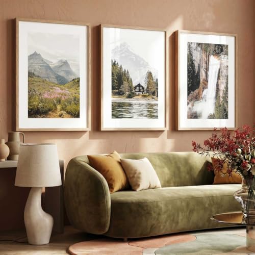 Image of kotart Mountain View Framed Painting | Big Aesthetic Nature Inspired Framed Paintings for Living Room Bedroom Wall Decor Set Of 3 (20x30 Inch)
