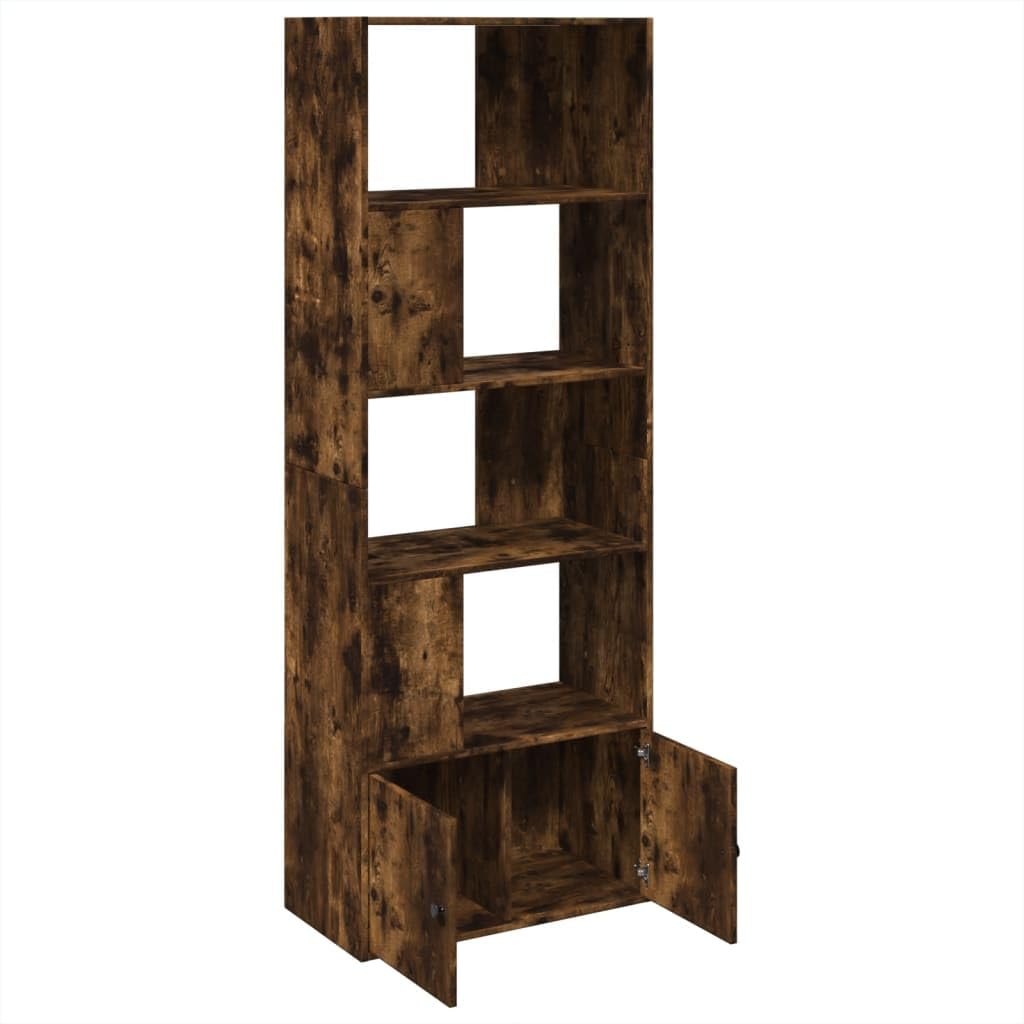 Hothingwell Bibliotheque Chene Fume 70x36x189 cm Wood Ingenierie | Wiele przegródek, stojak na książki z czasopismami, oddzielna część, łatwy do czyszczenia, dołączony uchwyt ścienny