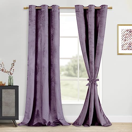 DWCN Tende in velluto super morbido per camera da letto, impacchettabili, oscuranti, isolano il calore, assorbono il rumore, per ufficio/camera da letto/sala riunioni, lavanda, 106 x 244 cm, 2