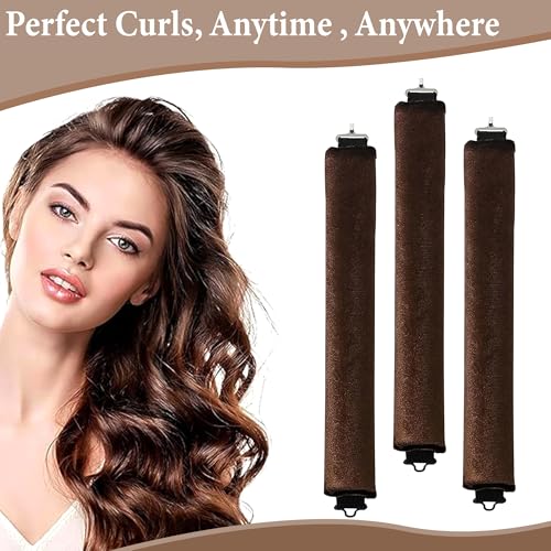 Image of GLUN Non-Damaging Hair Curling Strips, 3 Counts Brown Colour, Hair Curler with Hook, for All Hair Types, Overnight Curler for Beautiful Natural Wave Texture
