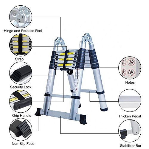 Senrob Aluminum Telescopic Extension Ladder,Extendable Folding Multi-Purpose Ladder Max 330 Lbs. Capacity (16.5 Ft) #TOP1