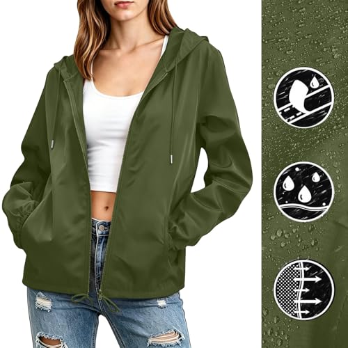 BUERCWS Women's Waterproof Raincoat Lightweight Hooded Rain Jacket Drawstring Windbreaker with Pockets for Outdoor womens rain jacket with hood Army Green S - image 4