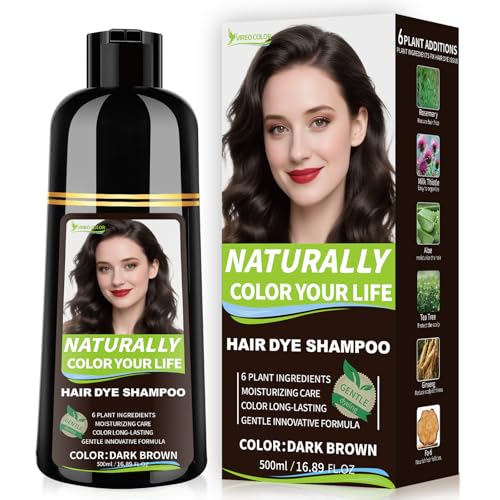 Vireo Color Dark Brown Hair Dye Shampoo for Women & Men, 15 Min Gray Coverage, 3 in 1 Semi-Permanent Color with Natural Herbal Ingredients, Lasts 60 Days