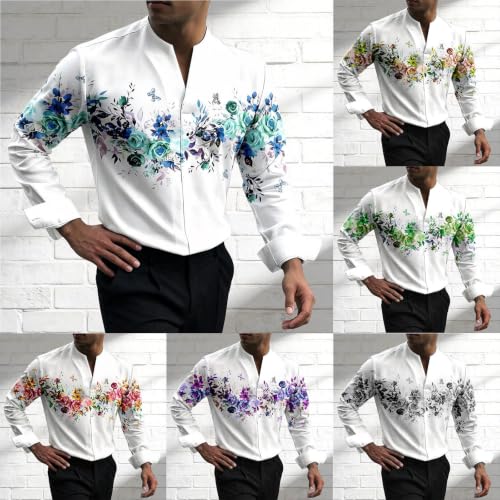 Camisa medieval para hombre con cuello alto de manga larga 2