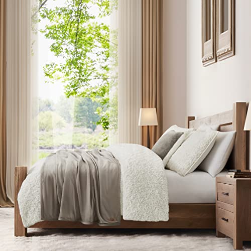 Ugg 01464 Bliss Sherpa Fully Reversible Throw Blanket For Bed Or Couch Easy Care Soft Plush Machine Washable Luxury Oversized Accent Blankets, 70 X 50-Inch, Oyster #TOP4