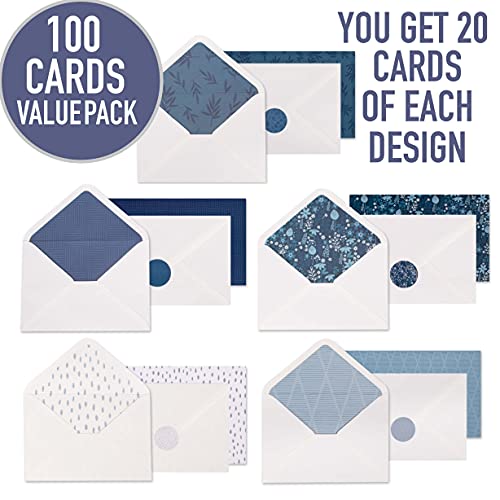 100 Blank Blue Note Cards W/Envelopes & Stickers, 4 X 6 Bulk Boxed Set Of All Occasions Greeting Notecards, Assortment Of Generic Navy Stationary Plain Greeting Cards #TOP1