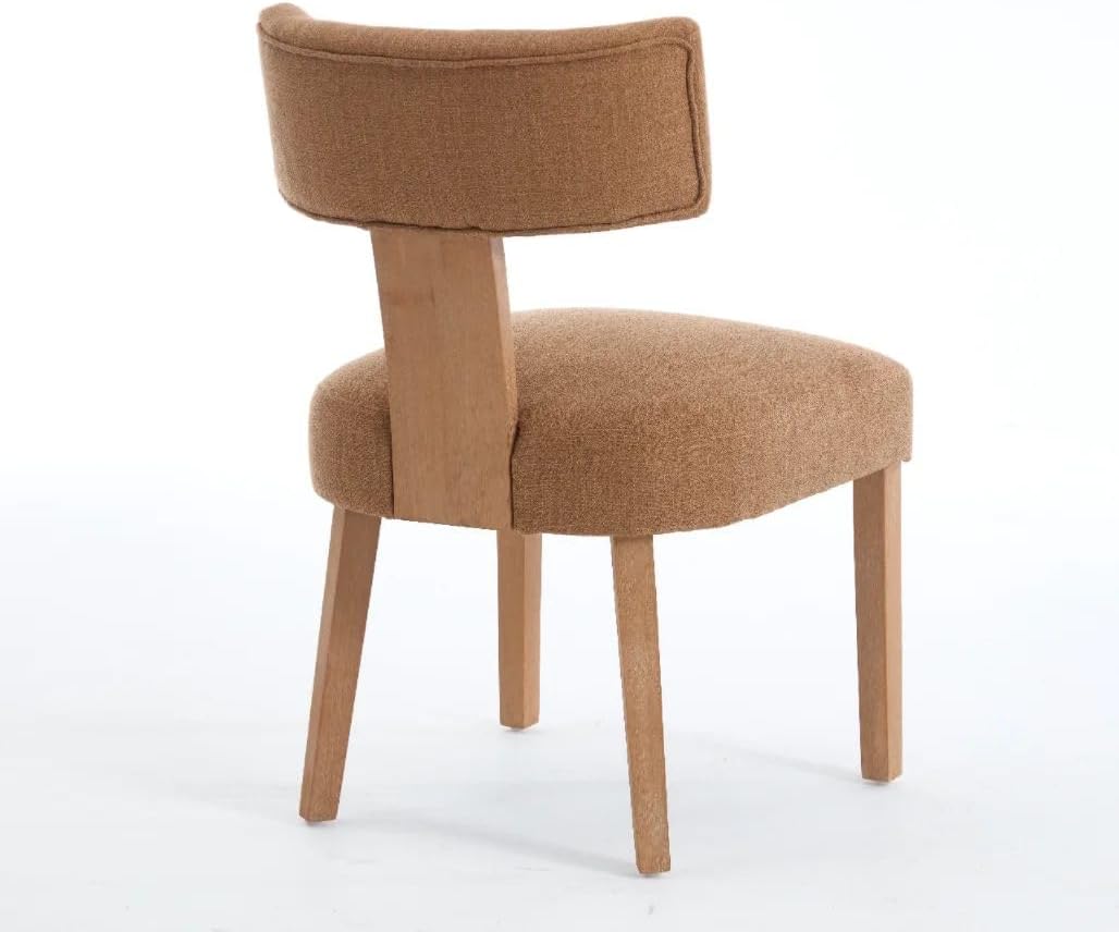 Dining Chairs- Set of 2- Modern Upholstered Brown Taupe Linen – Solid Oak Washed Legs, Armless Accent Chairs, Kitchen, Living Room, Bedroom – Comfortable & Minimalist Design