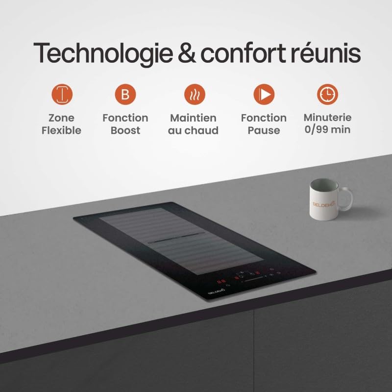 BELDEKO Plaque Induction 2 Feux Flex 3500W Noir Mat - Marque Française