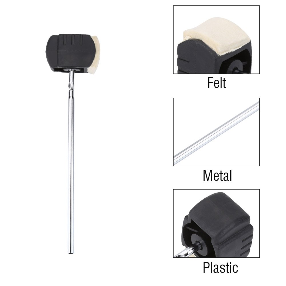 Batteur De Grosse Caisse En Feutre – Tête Feutre Plastique, Poignée Métal, Longueur 19,5 Cm, Remplacement Pédale