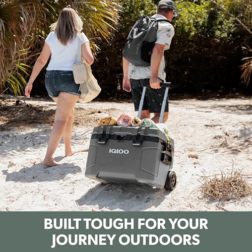 Image of Igloo Trailmate 52Qt Wheeled Cooler, Insulated Hard Shell Ice Chest, Carbonite