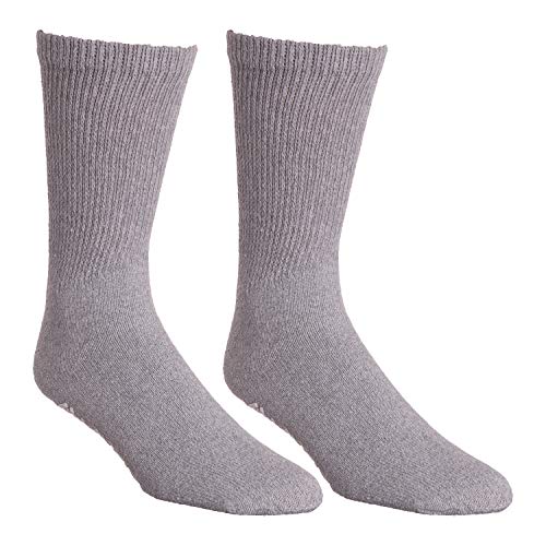 Non Skid Diabetic Crew Socks - Breathable Anti Slip Socks - Loose Fitting Comfortable Sock  Improve Foot Circulation  Painful Swollen Feet Relief - Prevent Slipping - Gray - 6 Pairs