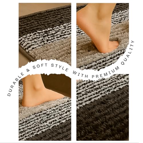 Image of VAS COLLECTIONS Microfiber Solid & Striped Anti-Skid Bath Mats - Pack of 2 (Grey & Black, 35x50 cm)