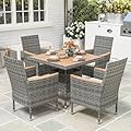 Wisteria Lane Patio Dining Sets for 4, All Weather Rattan Outdoor Table and Chairs with Acacia Wood Tabletop, Patio Dining Furniture with Removable Cushions for Deck Garden, Backyard, Gray