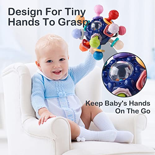 Baby Teething Toys, Baby Chew Toys Teething Ball Rattle Teethers Toys Grasping Activities Teething Relief, Bpa Free, Baby Toys For 3-6-12-18 Babies Baby Rattle Girl Boy Gifts Toys (Navy Blue) #TOP6