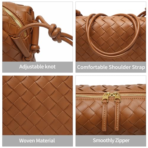 Image of Woven Crossbody Bags for Women Handmade Woven Purse Shoulder Bag Small Handbag PU Leather Purses Bag