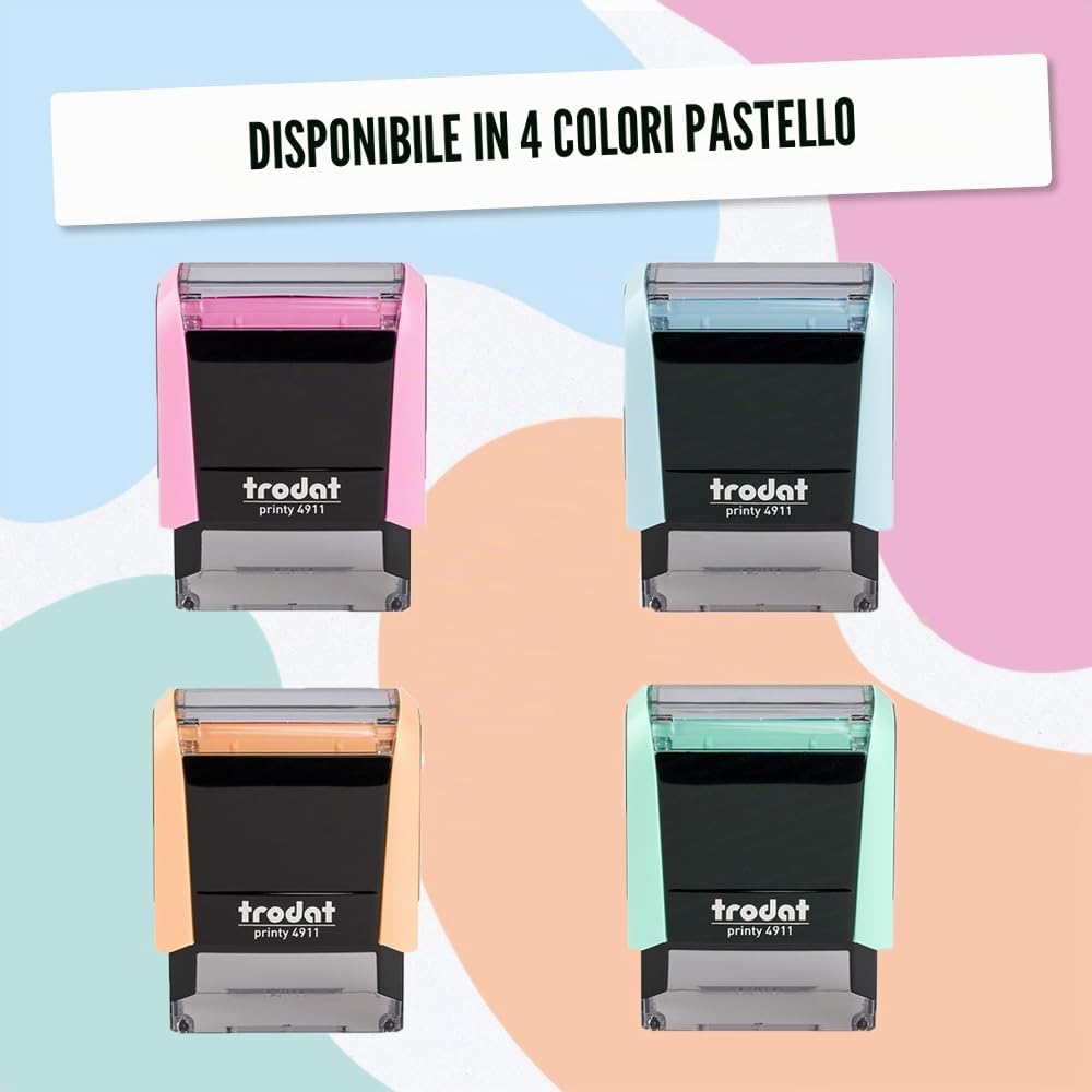 Trodat Timbro autoadesivo autoinchiostrante - Printy 4911 verde pastello - 3 righe, stampa nera, 38 x 14 mm