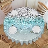 PHAYAH Mantel redondo con patrón de encaje con fondo azul brillante, 152 cm, tela de mesa decorativa para vacaciones, hogar, fiesta, bufé