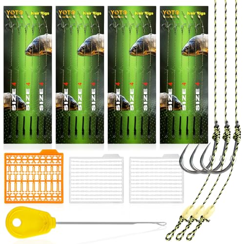 24 Rigs per capelli di carpa con ganci intrecciati senza e con ardiglione, 3 fermi per esche boilie, fermaporta e ago per stringhe (senza ardiglione, #4)