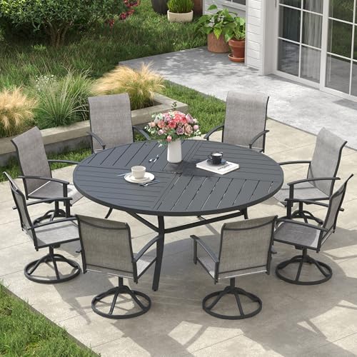 Image of VICLLAX 60 inch Round Outdoor Table, Patio Dining Table for 8-10 with Umbrella Hole for Garden Lawn Deck Backyard, Dark Grey