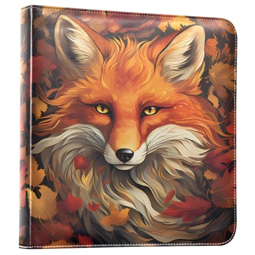 JIPONI Fox and Maple Leaf Large Photo Album, DIY Leather Cover Scrapbook Albums for 4x6 5x7 6x8 Pictures, Self Adhesive Memory Book for Wedding, Baby, Family