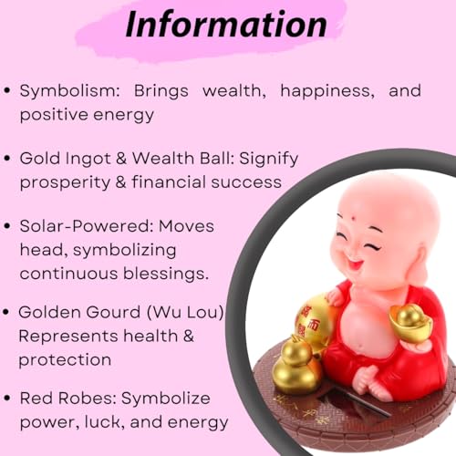 Image of CraftVatika Plastic Solar Powered Moving Head Laughing Buddha Feng Shui Items for Good Luck, for Money, Home Decor Items, Show Pieces for Home Decor | Car Dashboard | Office Desk, 5 x 32 Centimeters