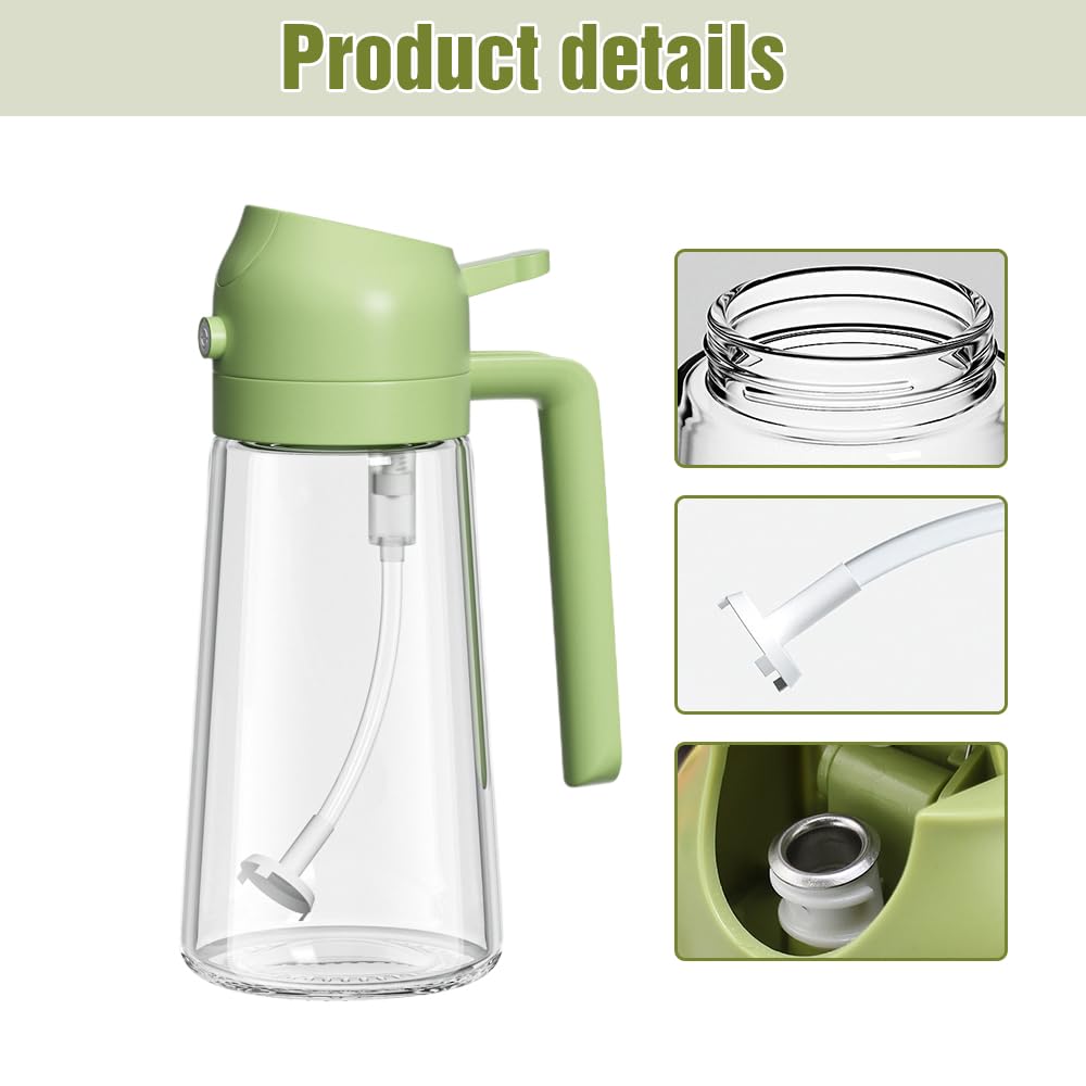 AIIONP 2-in-1-Glas-Ölsprüher und -spender, Premium-Ölspenderflasche für Küche, Lebensmittelqualität, Ölsprühflasche zum Kochen, Luftfritteuse, Braten, Grillen (weiß-600)