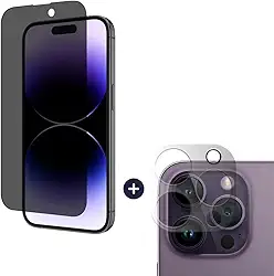 Película De Vidro Privacidade 3D Anti Spy Tela Toda Para iPhone + Película Lente de Câmera (iPhone 14 Pro Max)