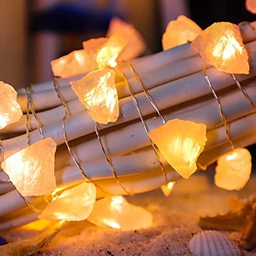 Rose Raw Fluorite Indoor String Lights 10ft 30LEDs Crystal Decorative String Lights Color Changing Battery Powered with Remote Twinkle Lights for Holiday Natural Ornaments Nightlight Wedding Décor