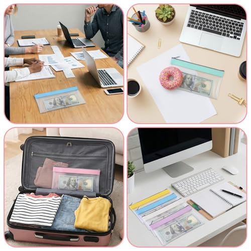 Qianyu 6er Pack Transparente Geldtaschen mit Reißverschluss Bargeldumschläge Schecketui Banktasche Mehrzweck-Geldbeutel Reise-Geldbeutel Geldorganisator Bankeinzahlungsbeutel Münzbeutel für Büro Schul