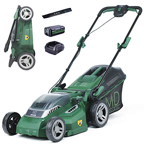 MD 40V Akku-Rasenmäher, 38 cm Schnittbreite, inkl. Akku (40V, 2,5 Ah SAMSUNG Li-Ion) Ladegerät und Ersatz-Messer, 20-70 mm zentrale Höhenverstellung,