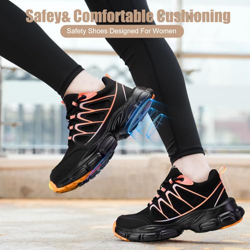 Image of Hogent Steel Toe Shoes for Women Men Wide Non Slip Work Sneakers Indestructible Shoes Lightweight Breathable Construction Sneakers Puncture Proof Ergonomic Design