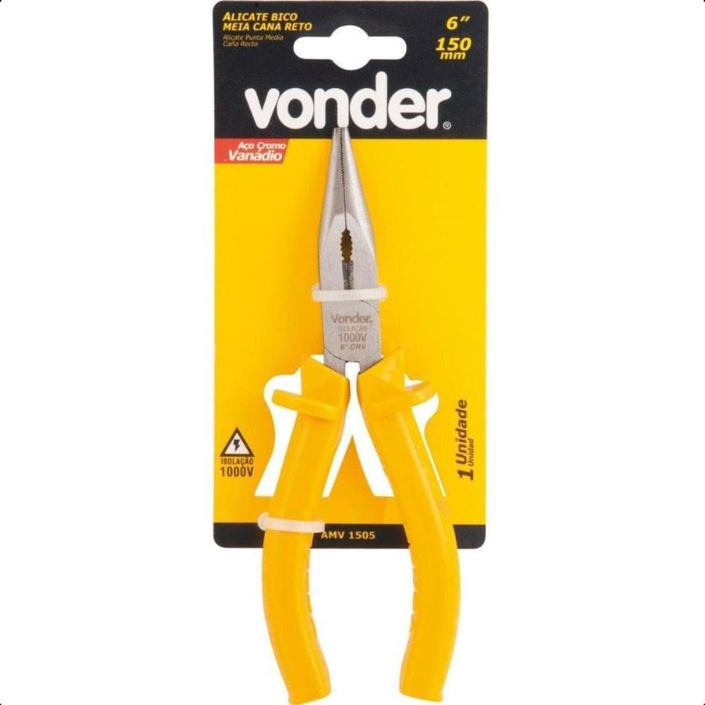 Vonder, Alicate Bico Meia-Cana Reto 6", Com Isolação Até 1.000 V.