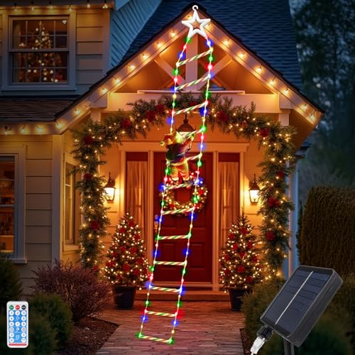 WoskjXas 3M Solar Luces de Navidad con Papá Noel 240 LEDs Iluminación Navideña Exterior 8 Modos, Temporizador, Navidad Luces de Papá Noel para Interior, Exterior, Balcón, Casa