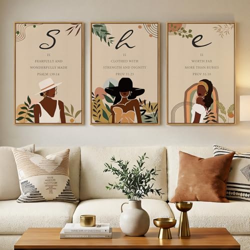Framed Boho Black Girl Wall Art Set of 3, Large