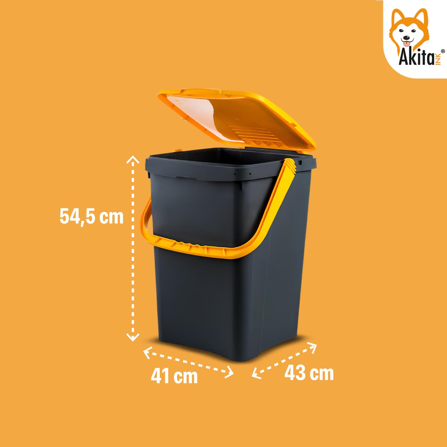 AKITAInk Set 3 Pattumiere AKIPATFOLK da 50L Cad. Totale 150L - Bidoni Differenziata in Plastica Riciclata, Made in Italy, con Manico Antirandagismo e Doppia Apertura per Interni ed Esterni