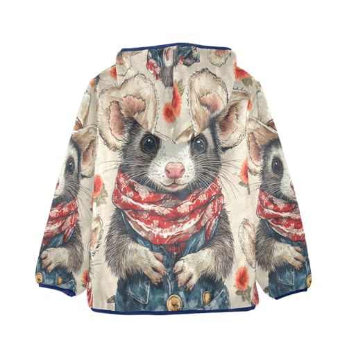 Cowboy Opossum Floral Pattern Toddler Fleece Jacket Girl Boys Hooded Fleece Jacket Coat Warm Outwear Zip-up 3-10T2