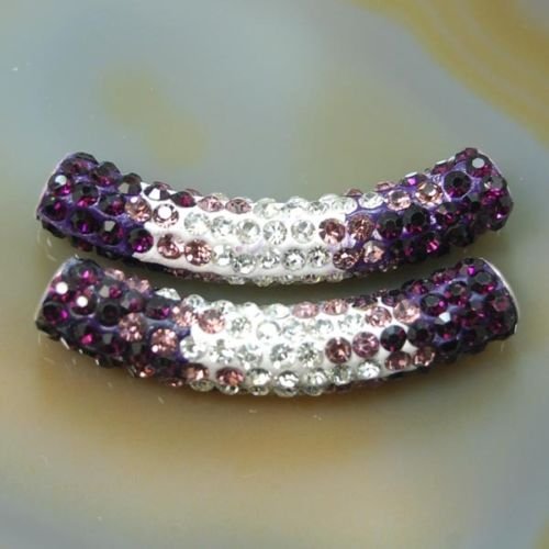AD Beads Curved Tube 2 Pcs Czech Crystal Rhinestones Pave