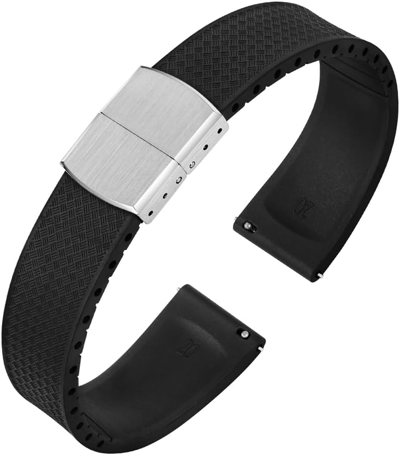FKM Rubber Watch Strap, Quick Release Fluoroelastomer Watch Band with Stainless Steel Foldover Clasp for Men Women 18mm 19mm 20mm 21mm 22mm