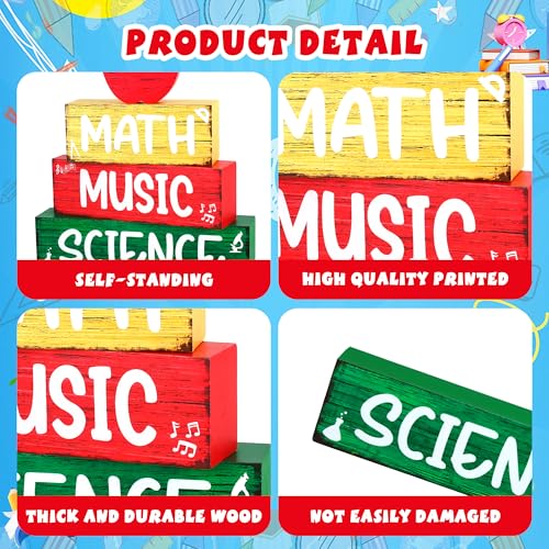 Image of 4 Pcs Back to School Wooden Tiered Tray Decor, Classroom Table Decorations