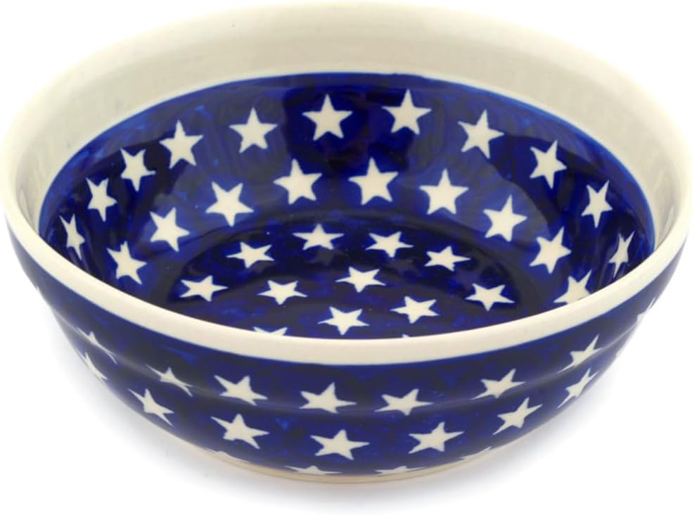Polmedia Polish Pottery Bowl 7-inch - America The Beautiful Pattern Handmade in Boleslawiec Poland + Certificate of Authenticity