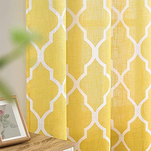 Metro Parlor Yellow Ombre Window Door Curtain 100-Inch Extra Wide Semi Sheer Patio Sliding Glass Door Panel, Moroccan Patterned On Linen Texture Drape With Grommets, 84" Length 1 Pack #TOP1