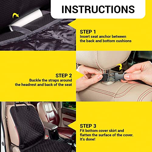 5 Stars United Front Seat Dog Cover For Car - Durable Black Waterproof Protector Against Dirt, Mud & Fur - Scratch Proof Non-Slip Padded Quilted Front Seat Covers For Dog For Cars, Trucks & Suv #TOP6