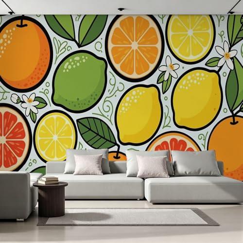 Papier peint citrons oranges pour cuisine et salon moderne 200x140 cm - 2